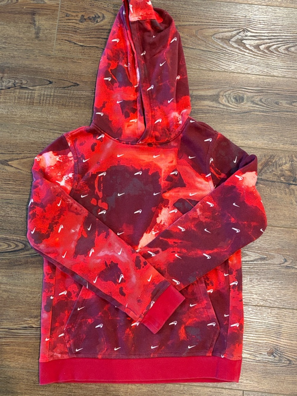 Nike Red and Burgundy Tie-Dye Swoosh Pullover Hoodie